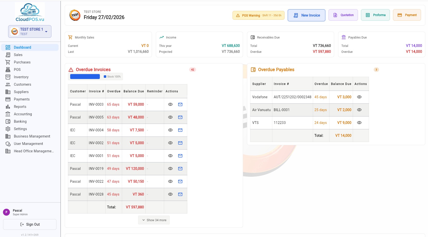 CloudPOS Dashboard Screenshot
