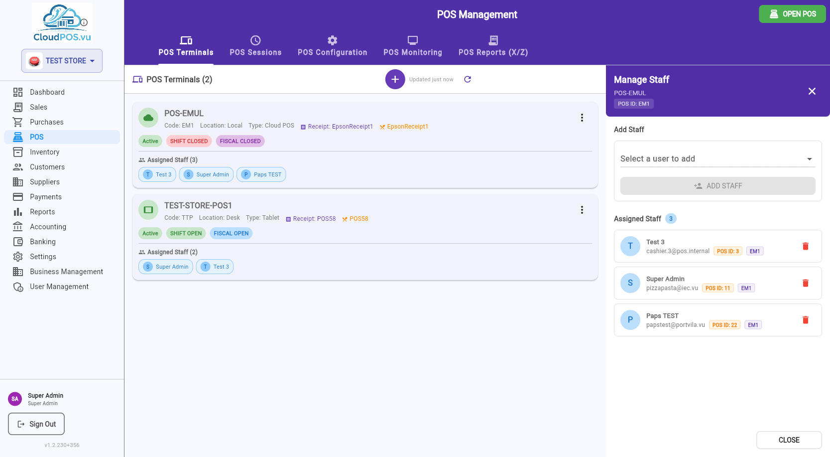 Manage Staff panel