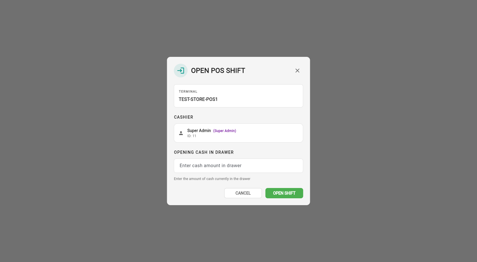 Open Shift dialog