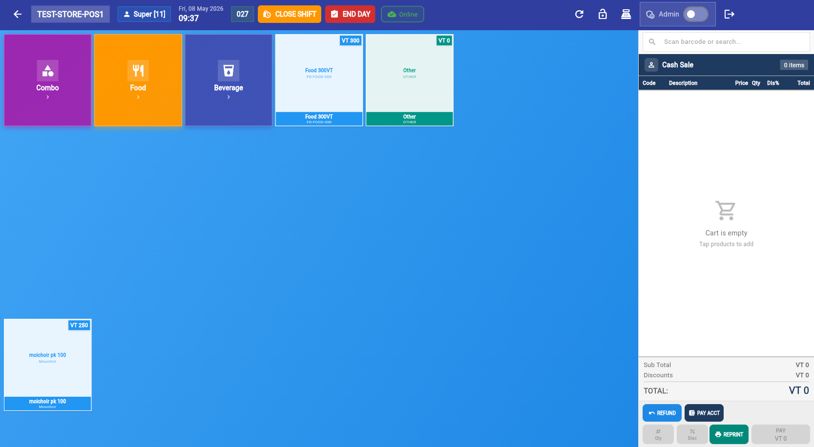 POS main selling screen
