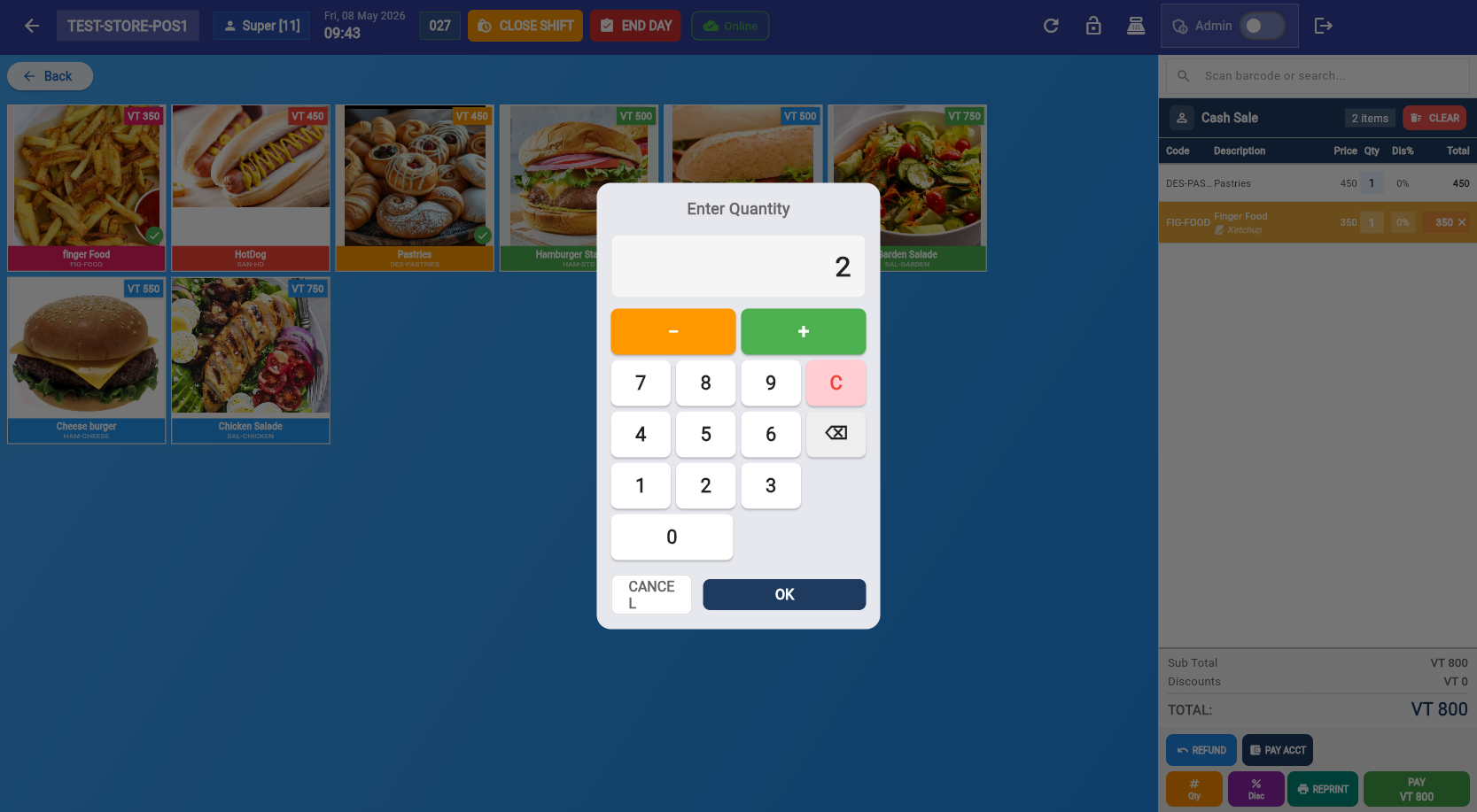 Quantity dialog