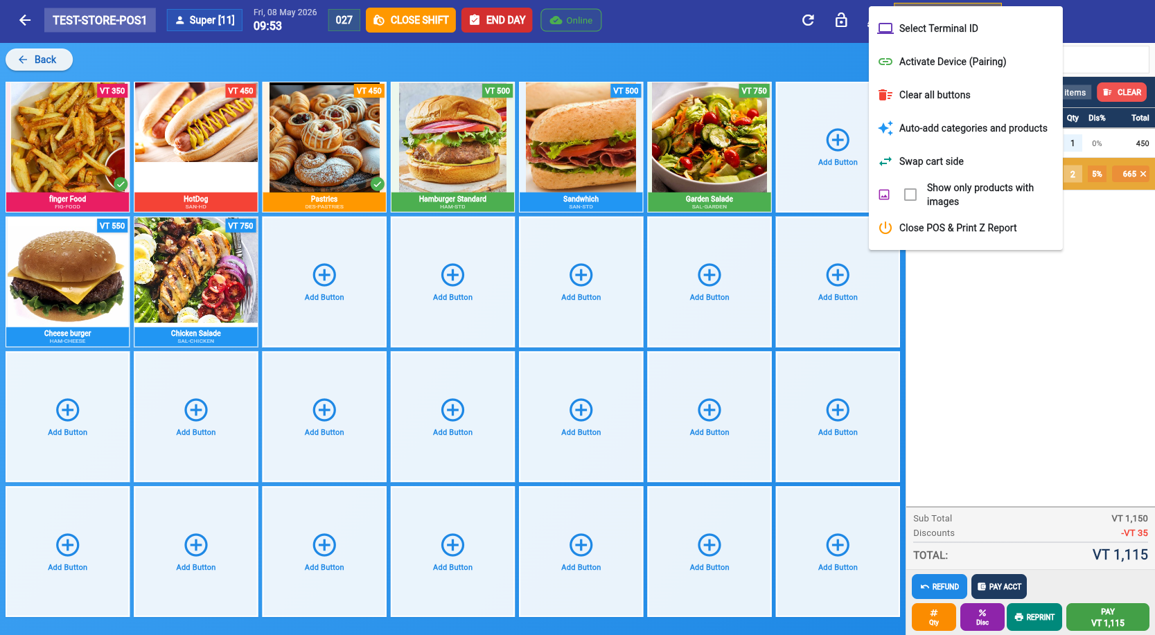 Admin menu