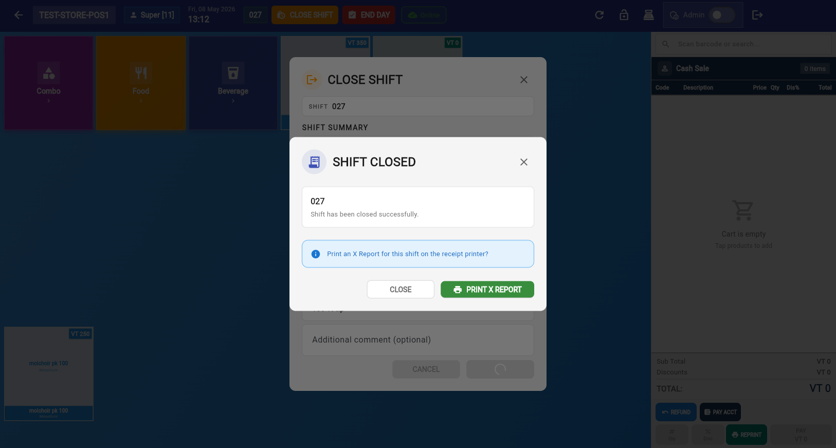 Shift closed confirmation