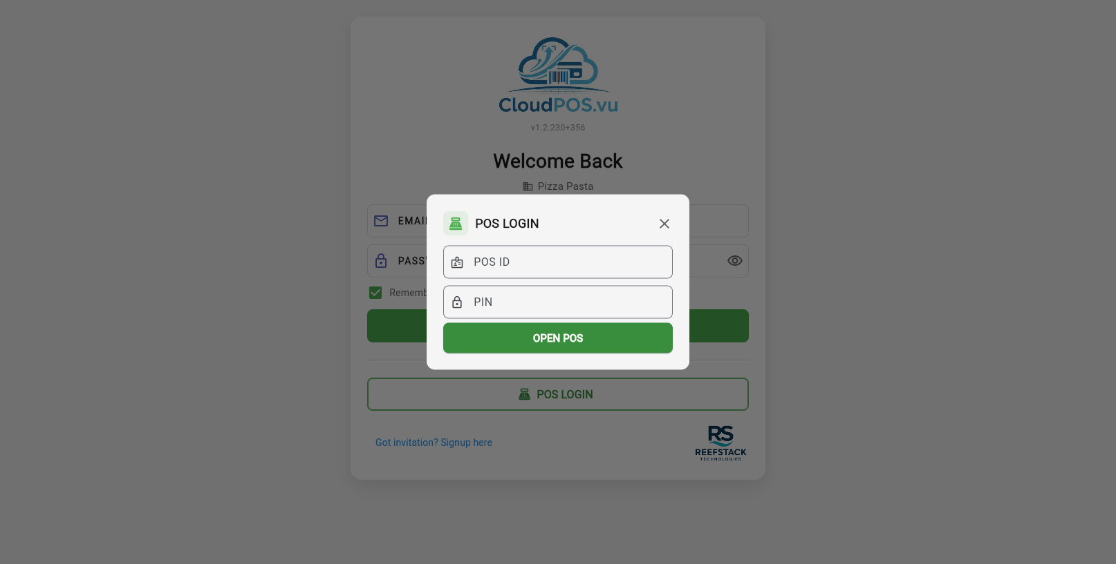 POS Login dialog