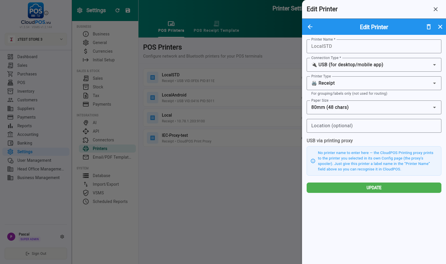 USB printer on web — the proxy owns the device connection.