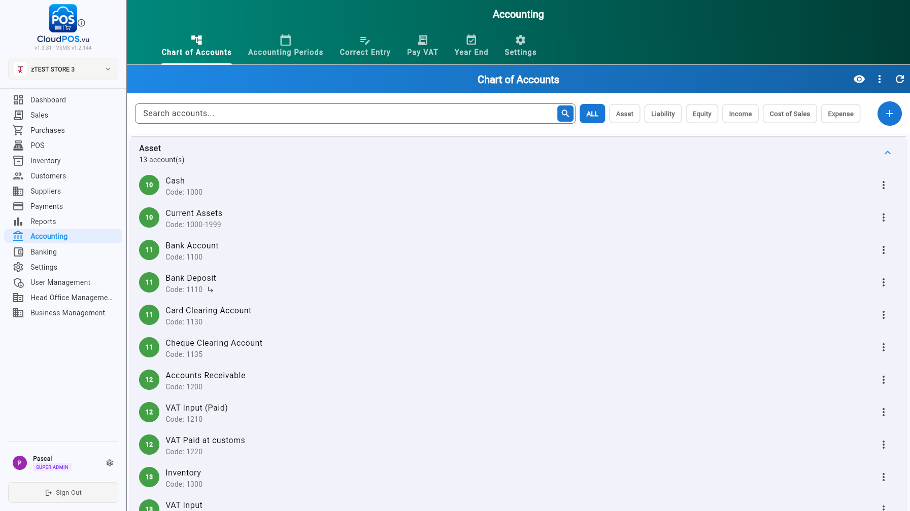 Chart of accounts