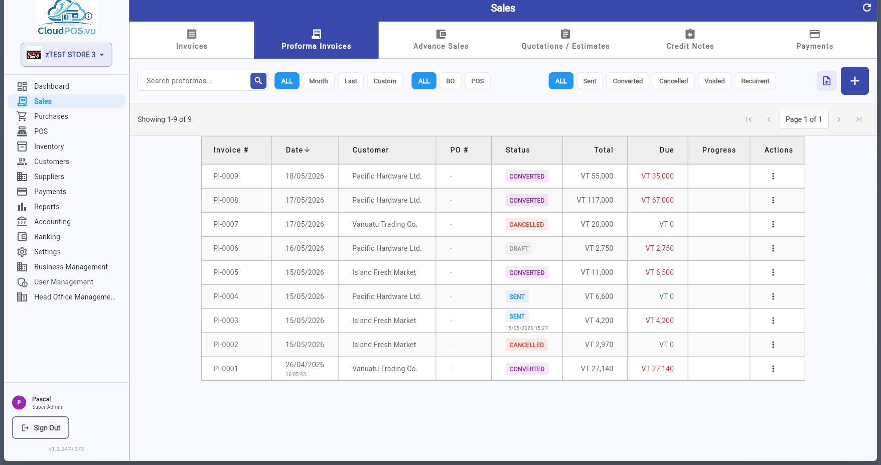 Proforma Invoice list