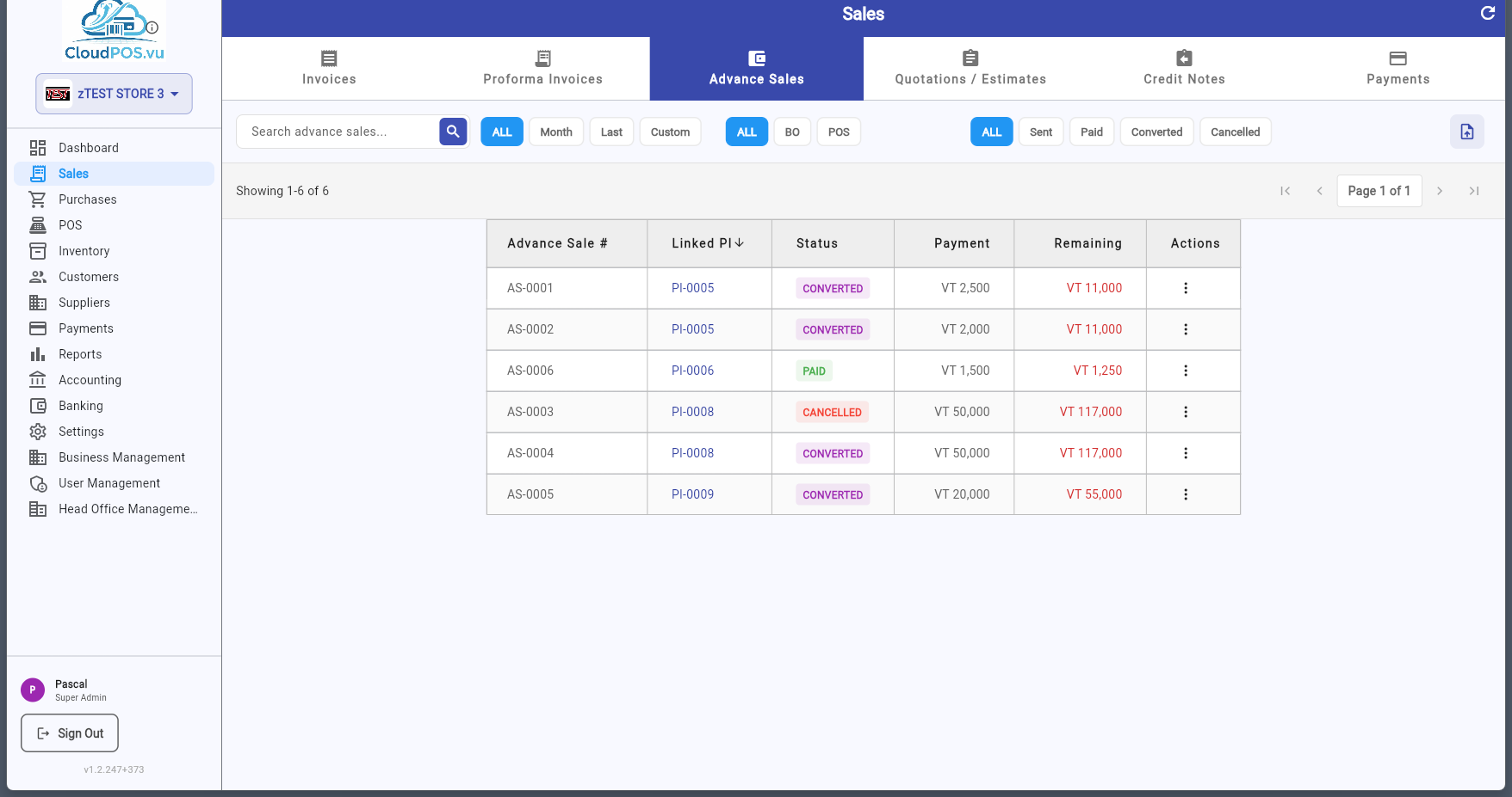 Advance Sales list with converted entry