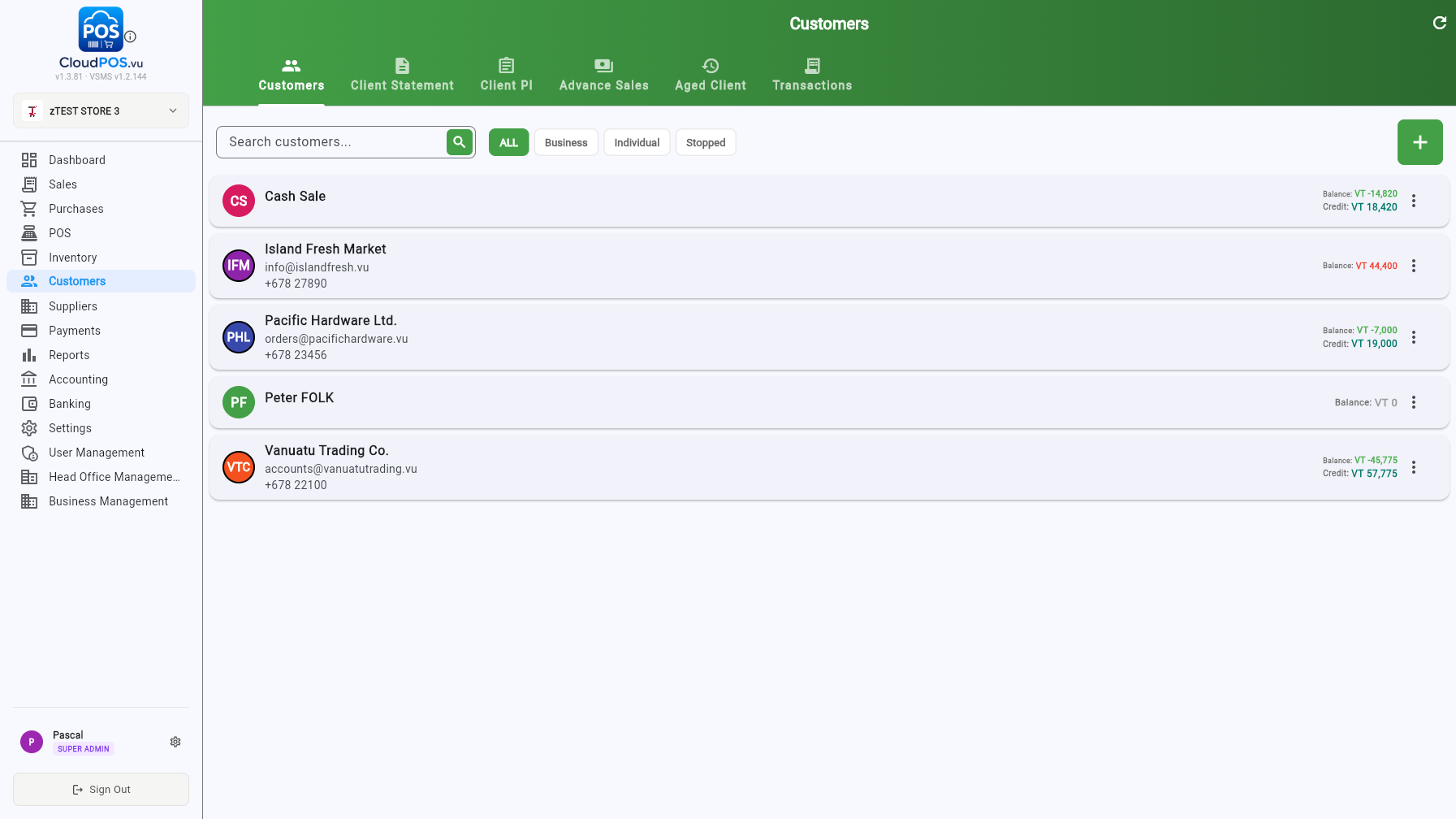 Customers list