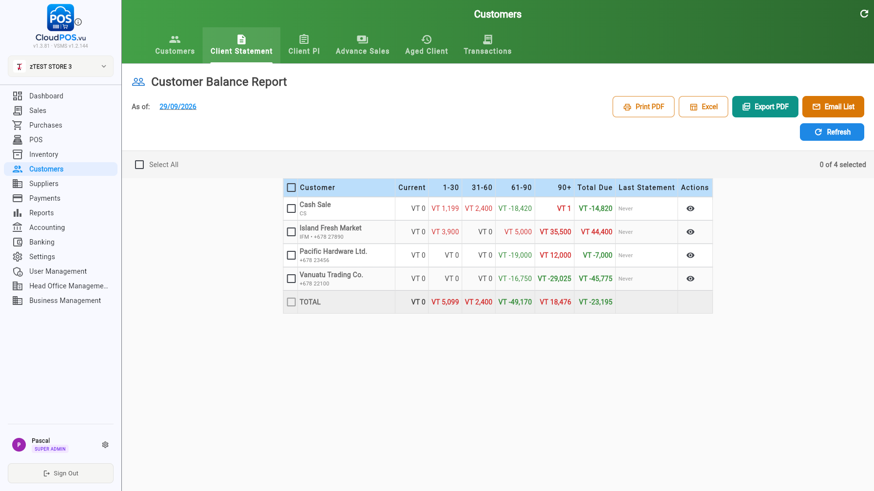 Customer balance report