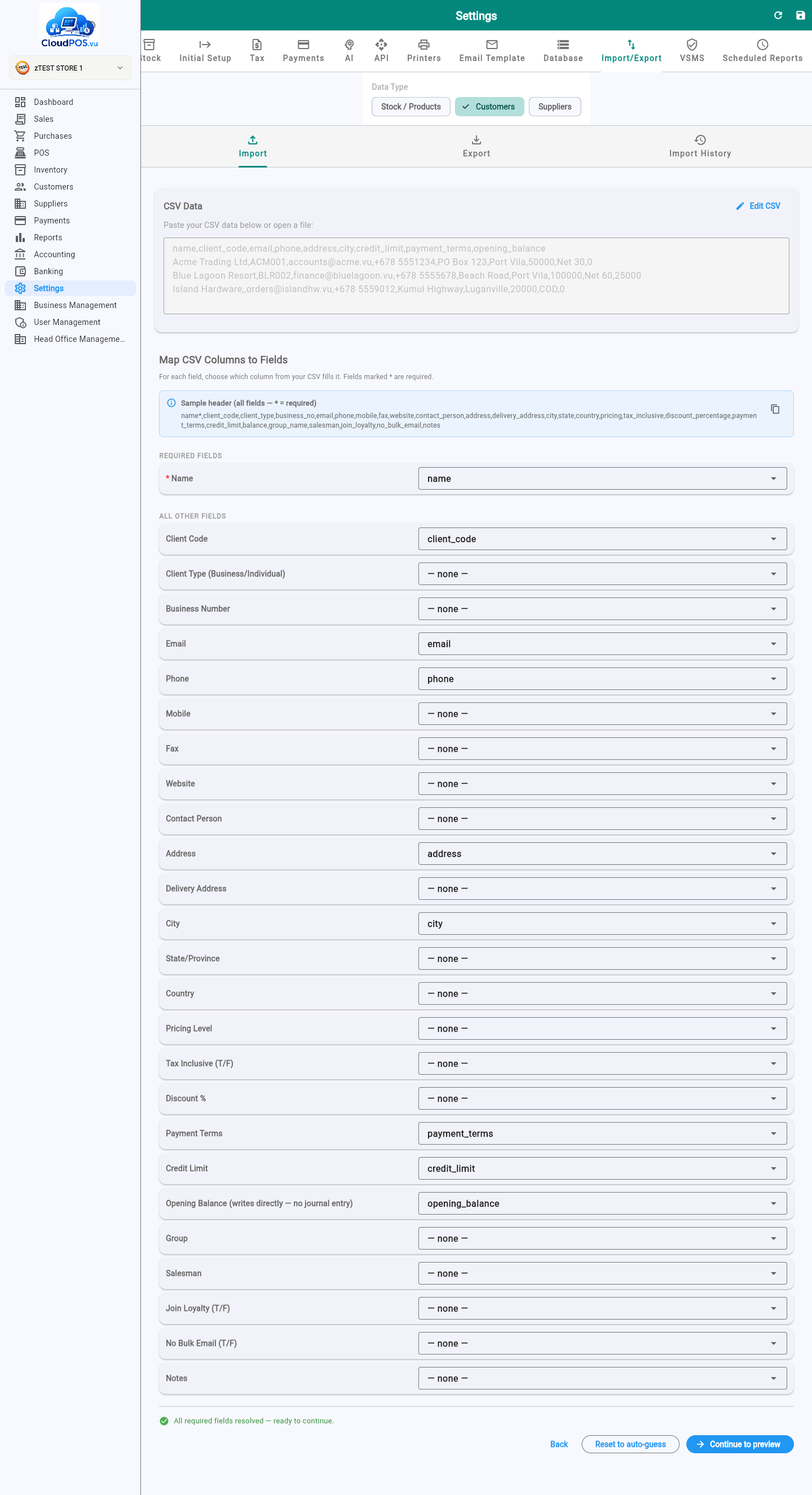 Customer column mapping step