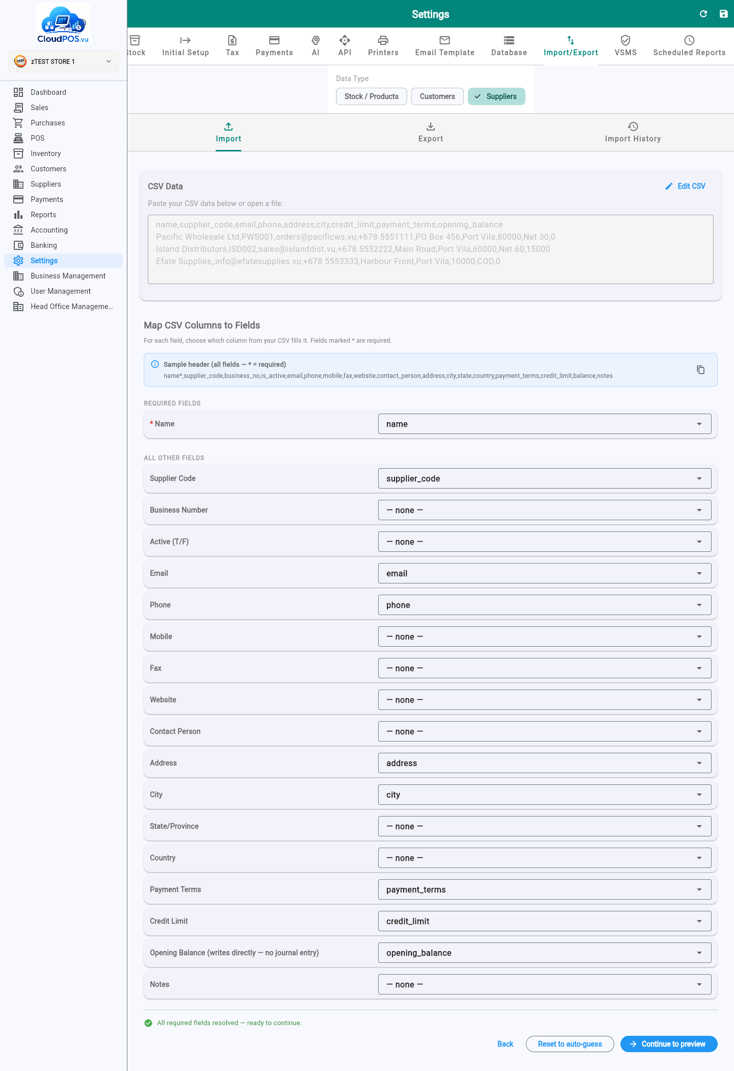 Supplier column mapping step