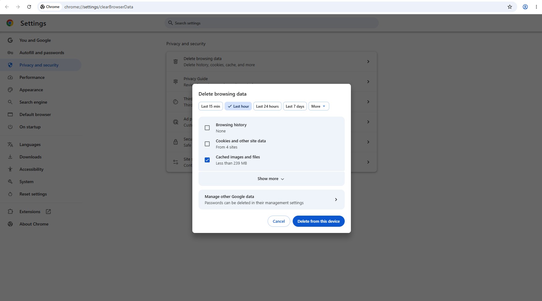 Chrome Clear Browsing Data