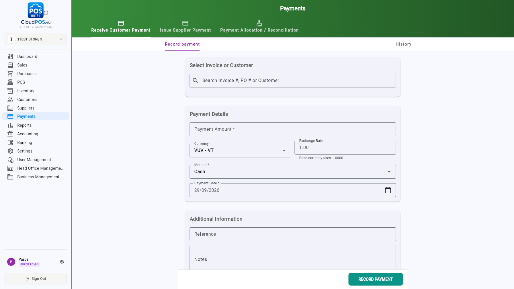 Receive customer payment