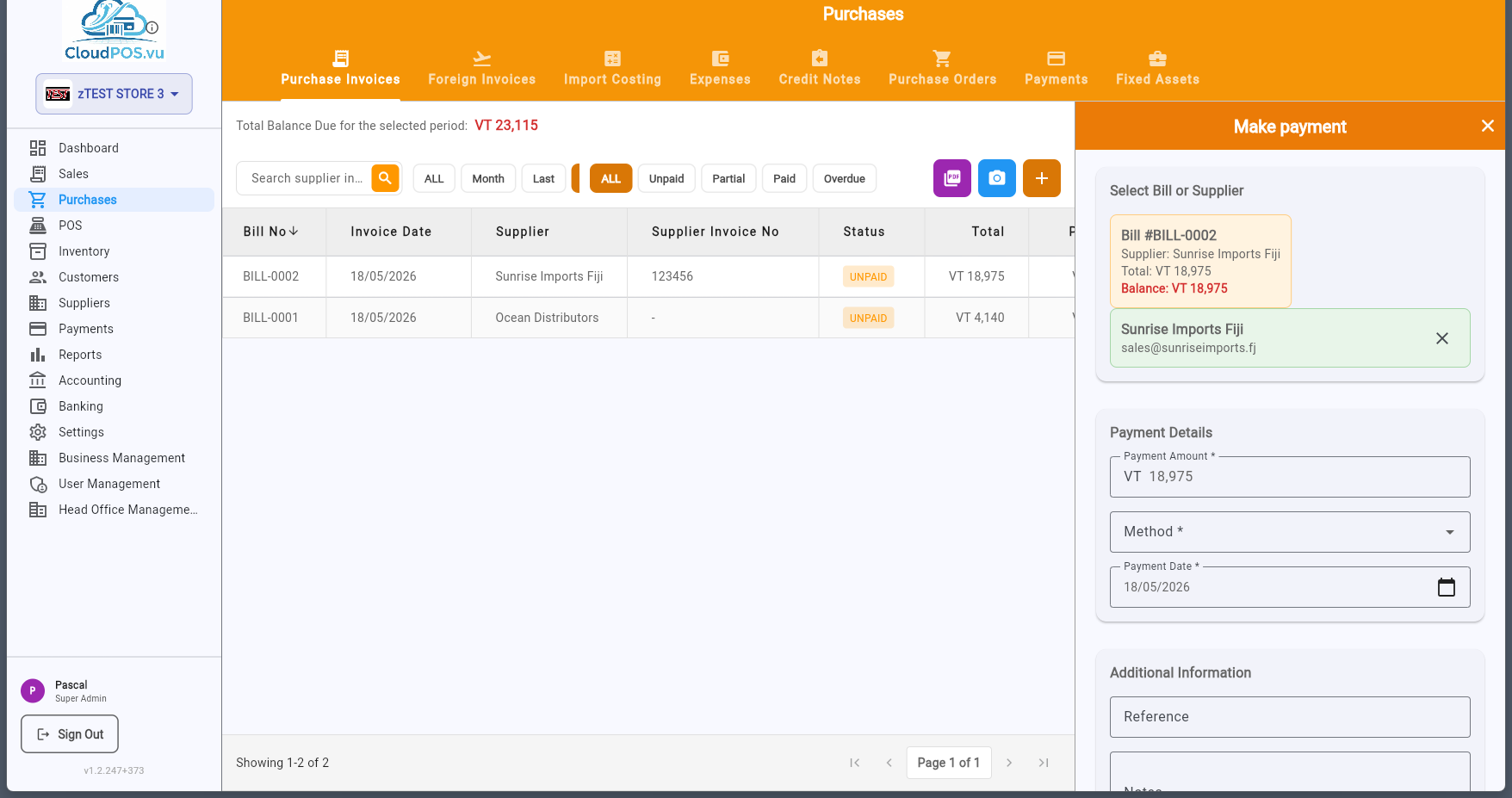 Payment dialog