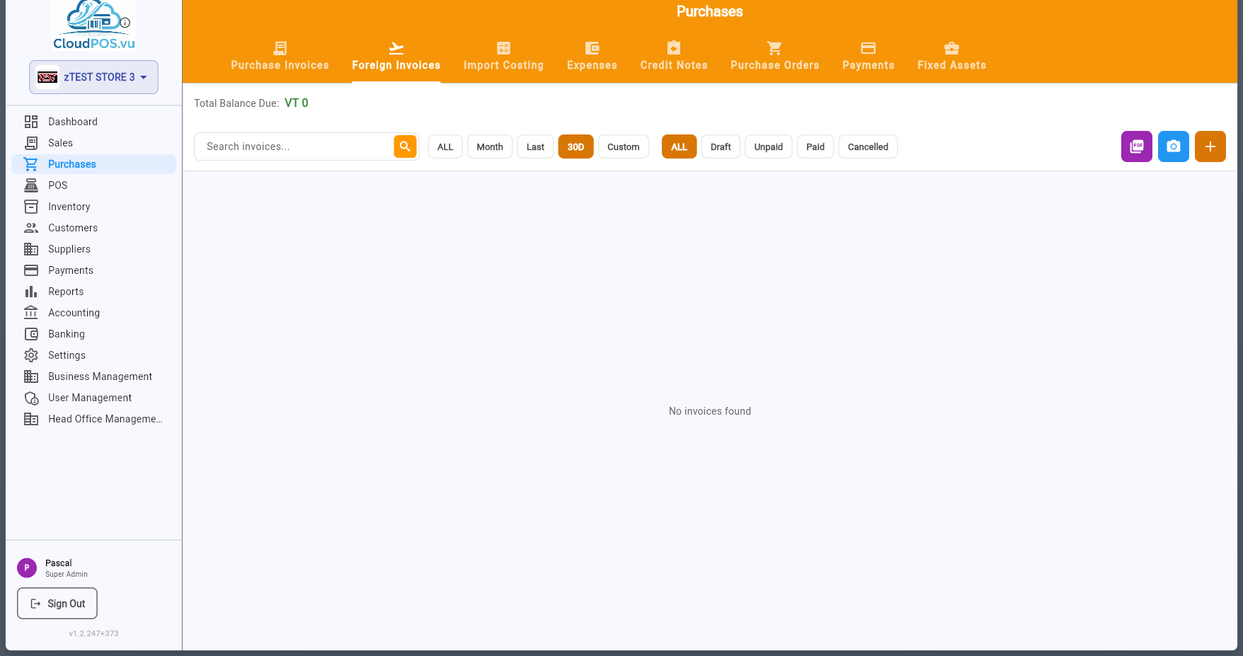 Foreign Invoices tab