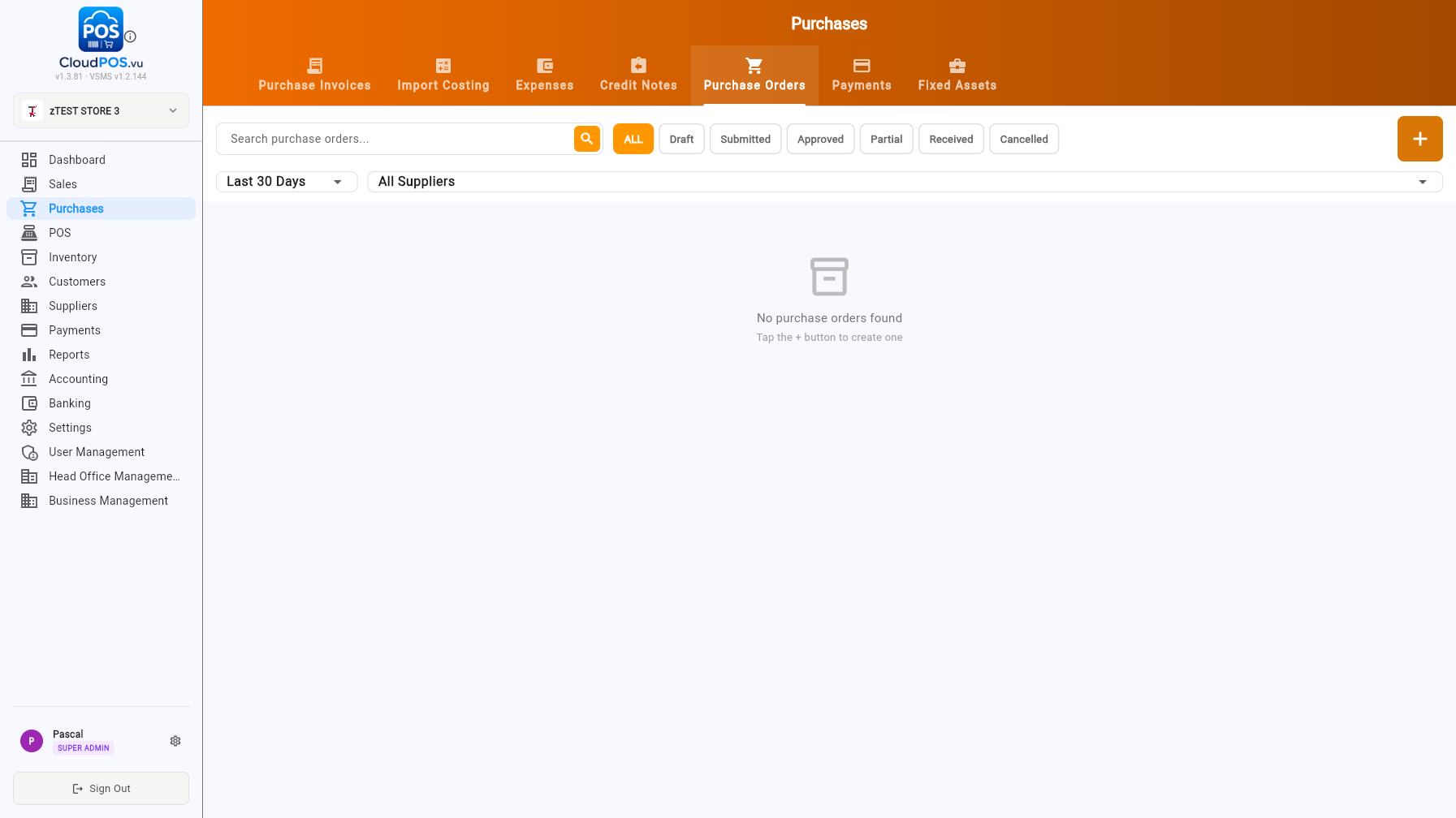 Purchase Orders list