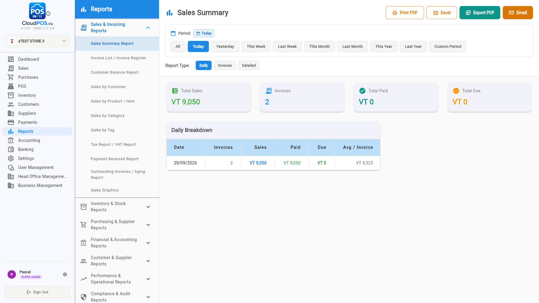 Sales summary report