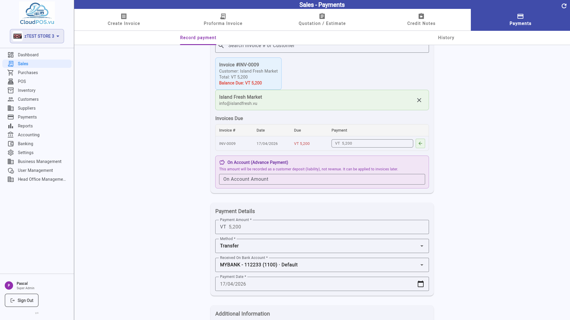 Payment dialog