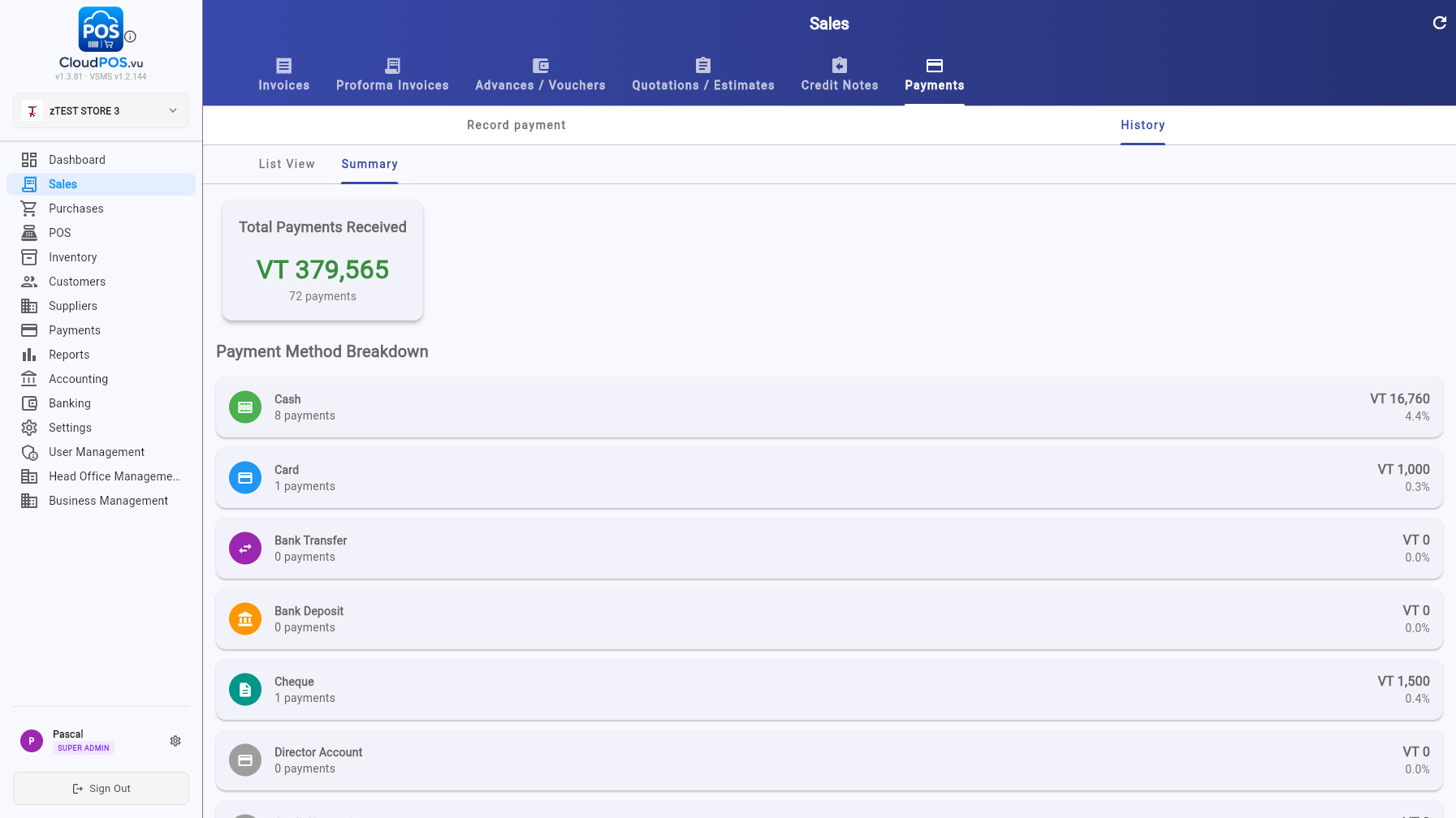 Payment summary