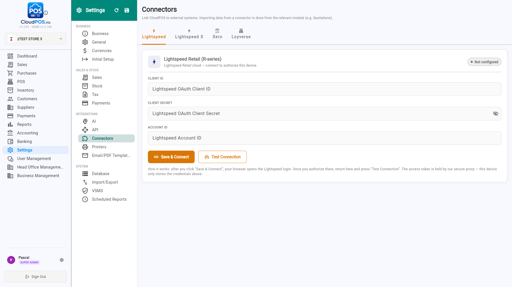 Connectors settings tab