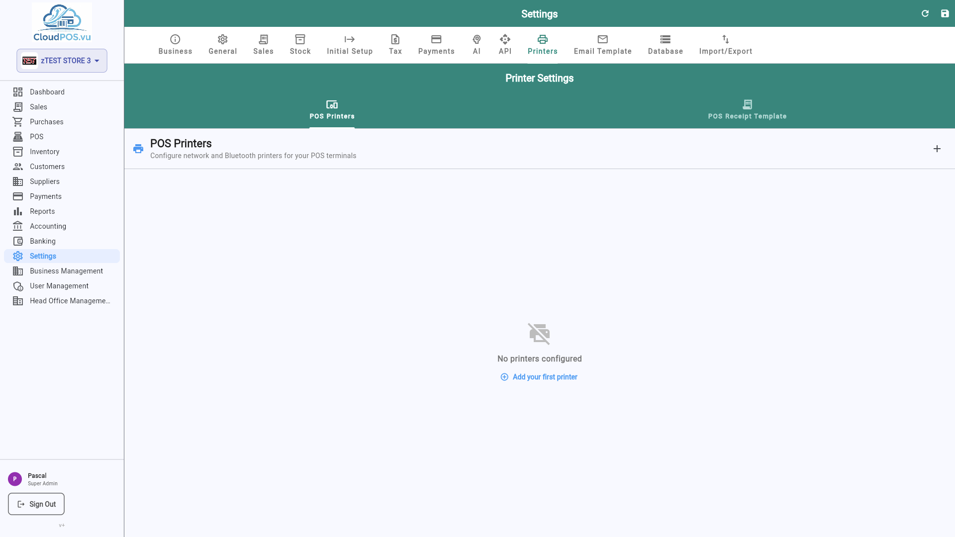 Printers settings tab