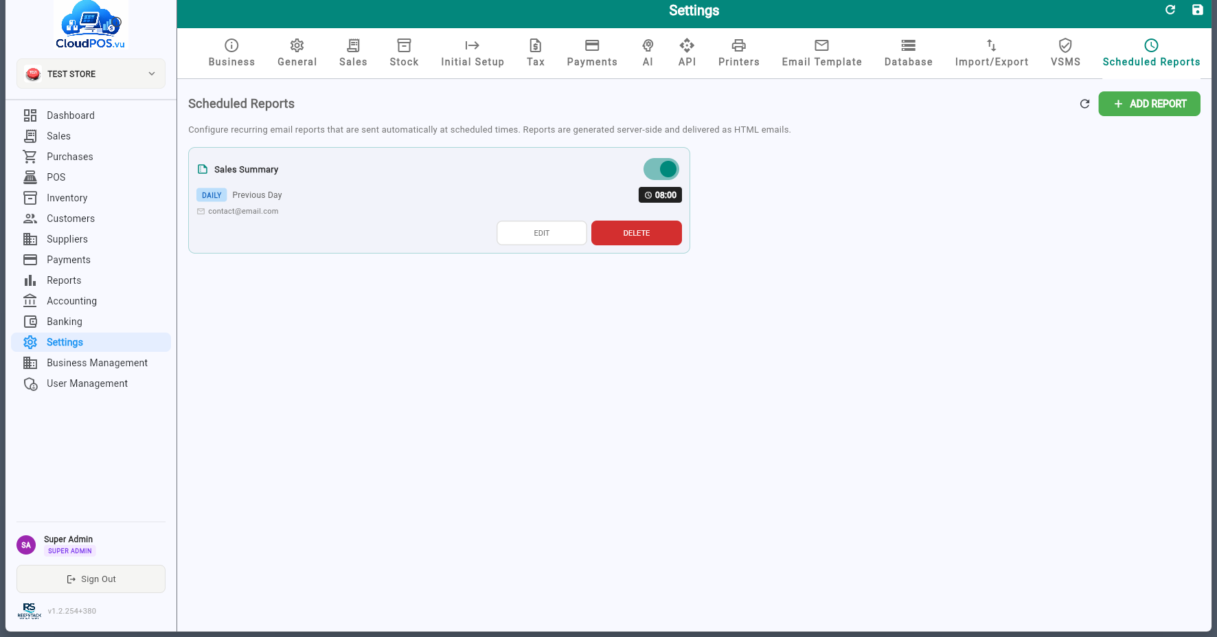 Scheduled Reports tab