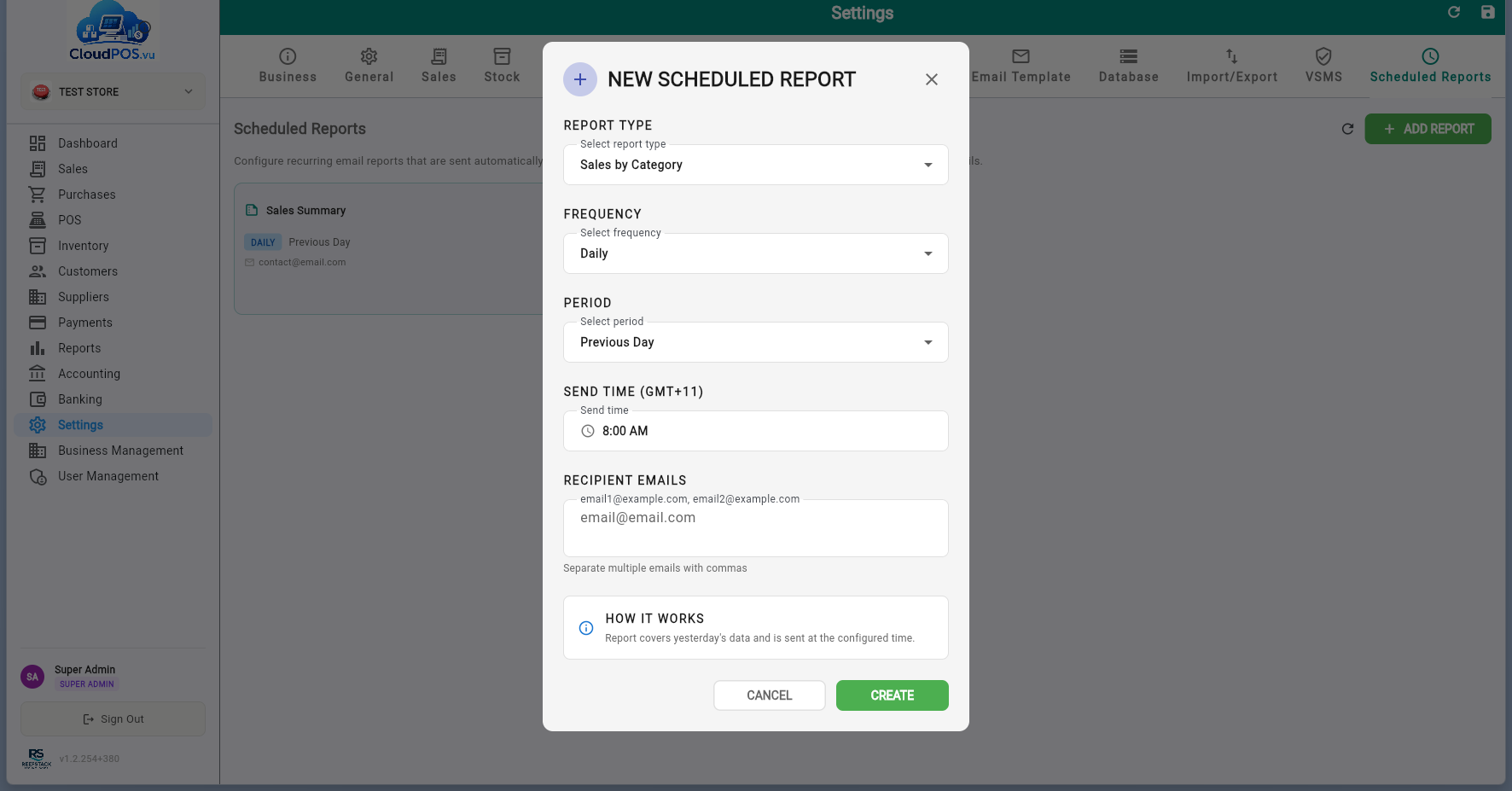 Add Scheduled Report dialog