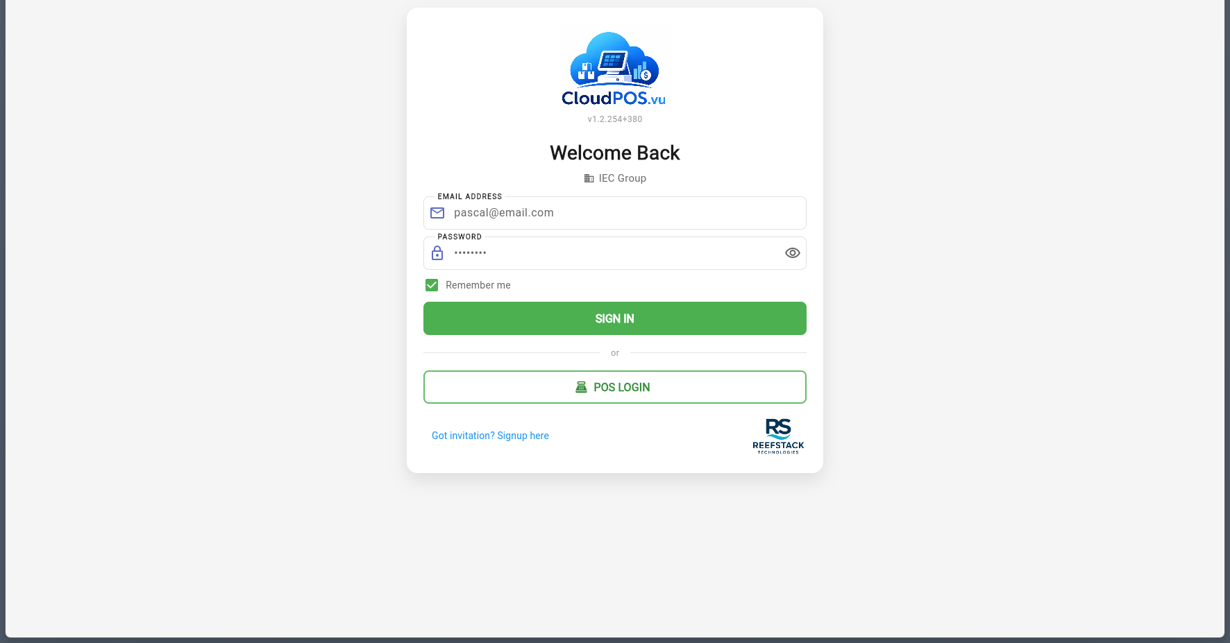 Login screen