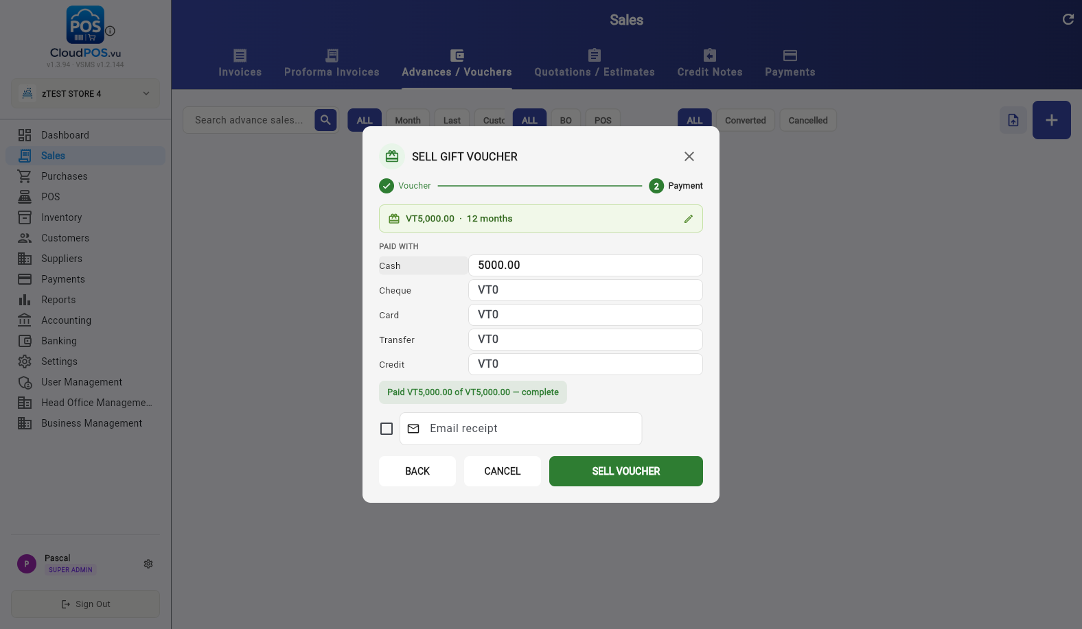 Voucher payment step