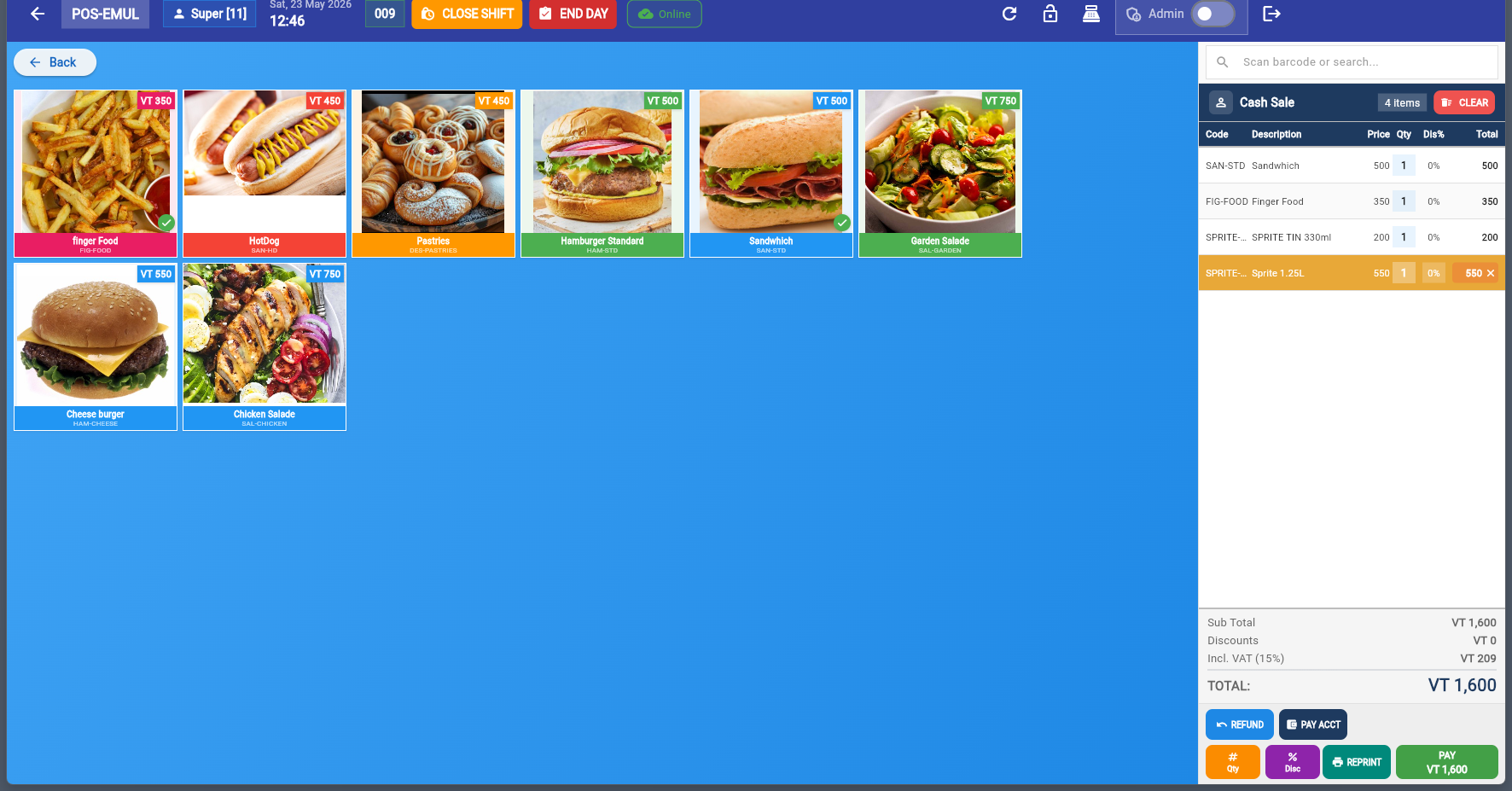 Cart with items — each has a ✕ remove button