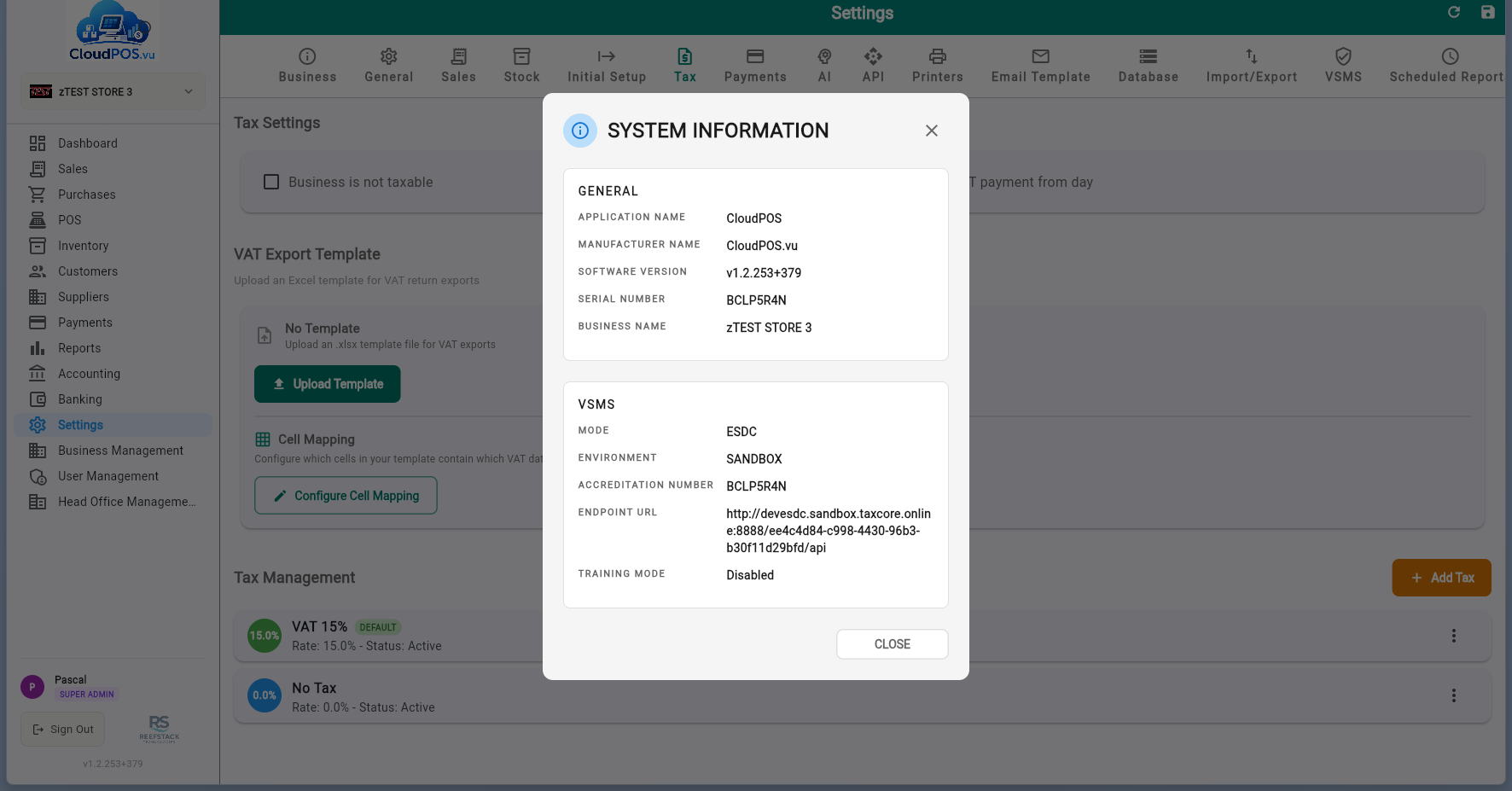 System Information screen