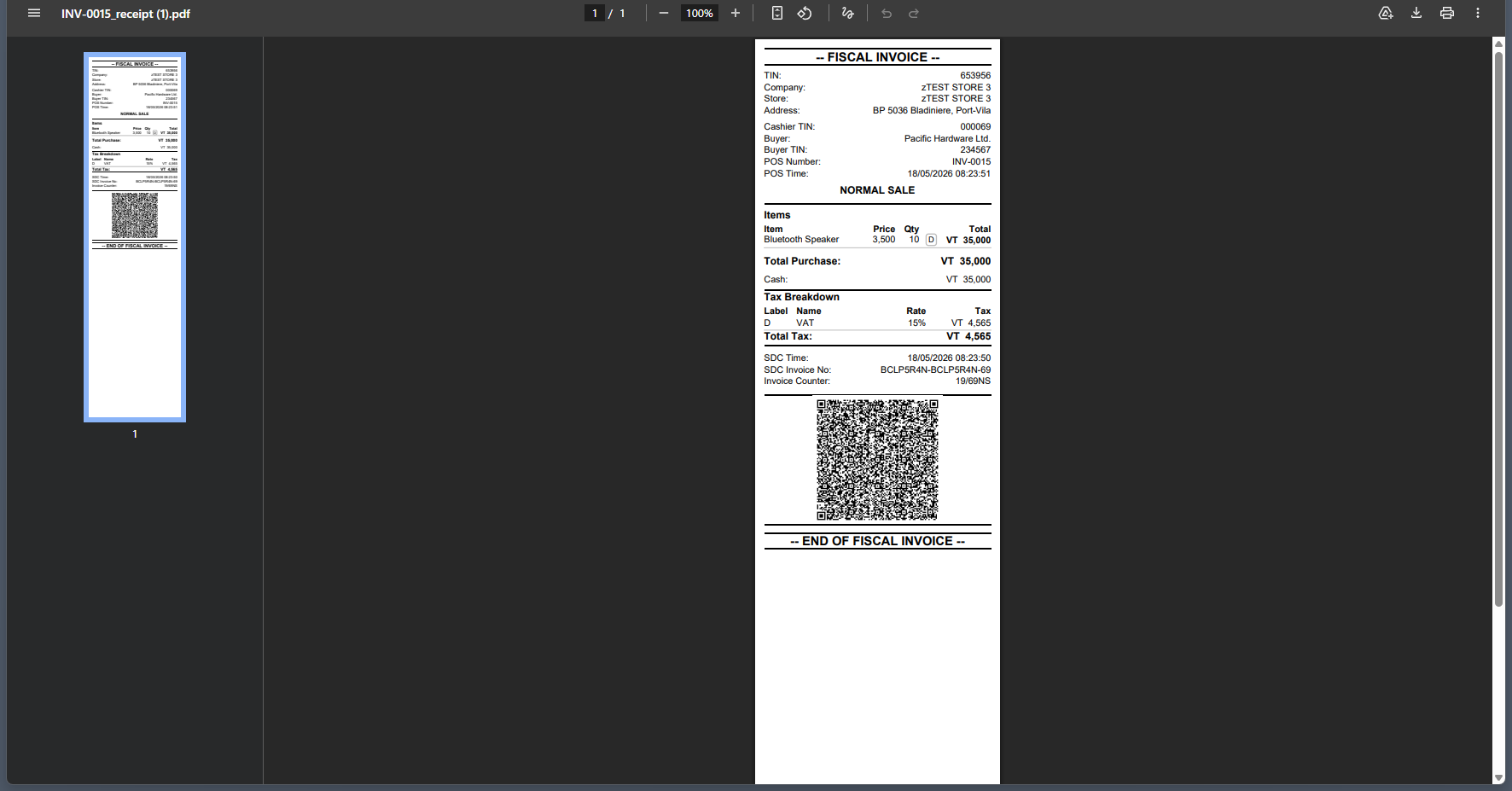 Fiscal receipt PDF