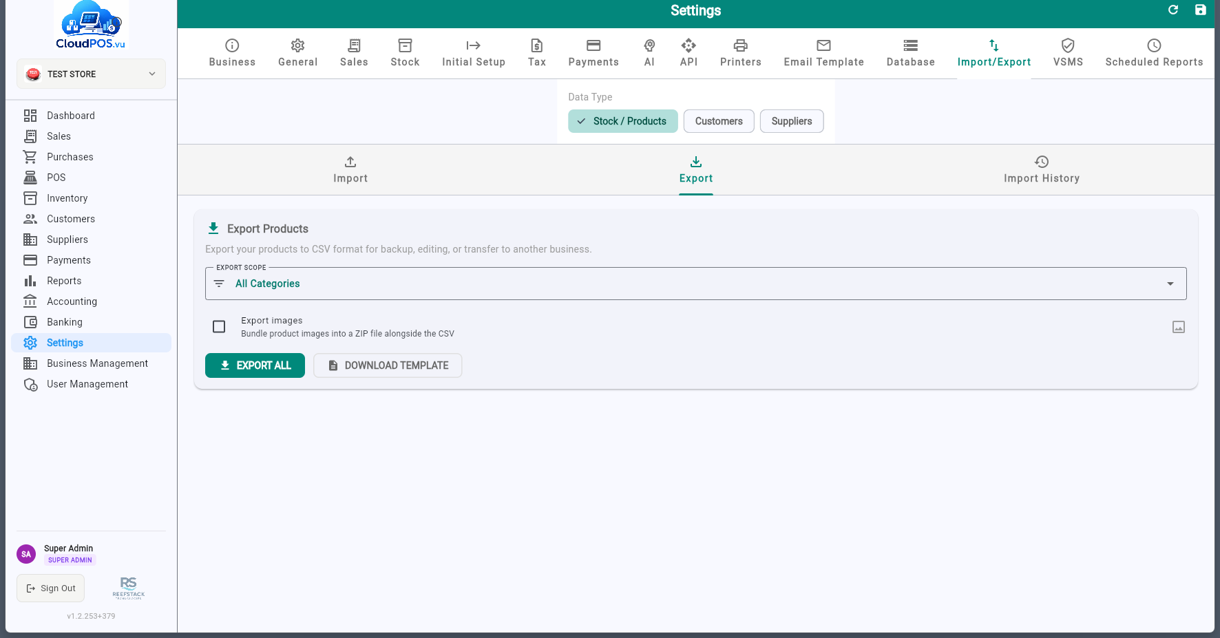 Export tab