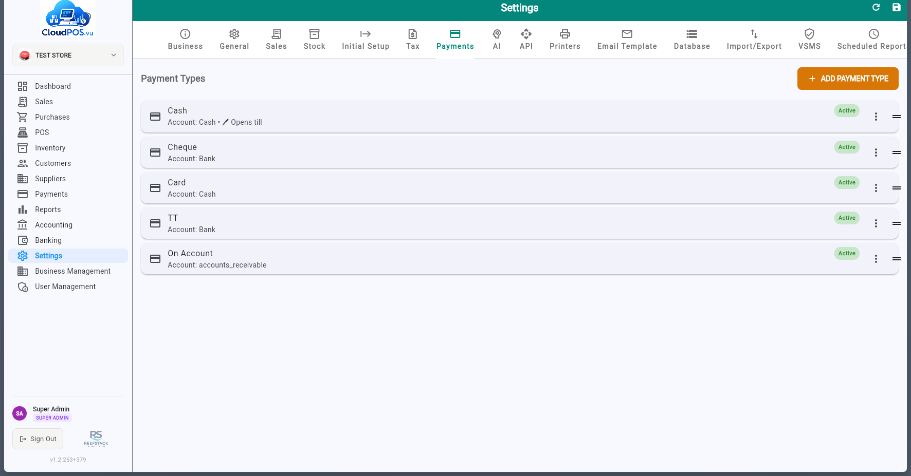 Payments settings tab
