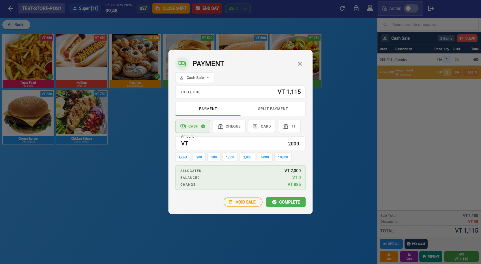 Payment dialog